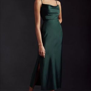 BHLDN Cali Satin Charmeuse Midi Dress - Dark Emerald